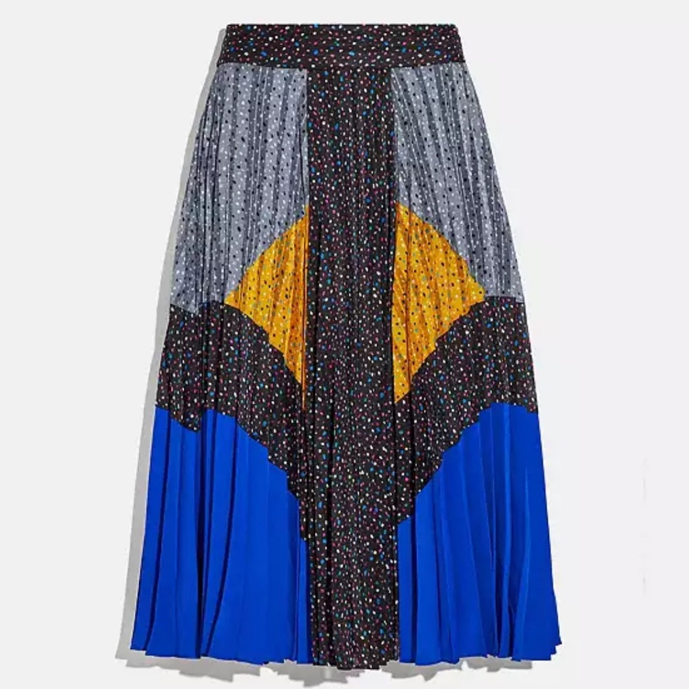 Coach Color-block, accordion-pleated skirt. NWT